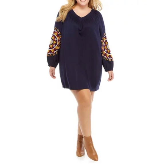 crown & ivy Dresses & Skirts - Crown & Ivy Embellished Balloon Sleeve Dress Navy Size M